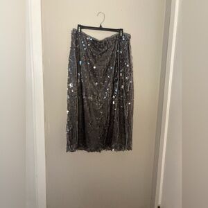 Old Navy Grey Sequin Midi Pencil Skirt